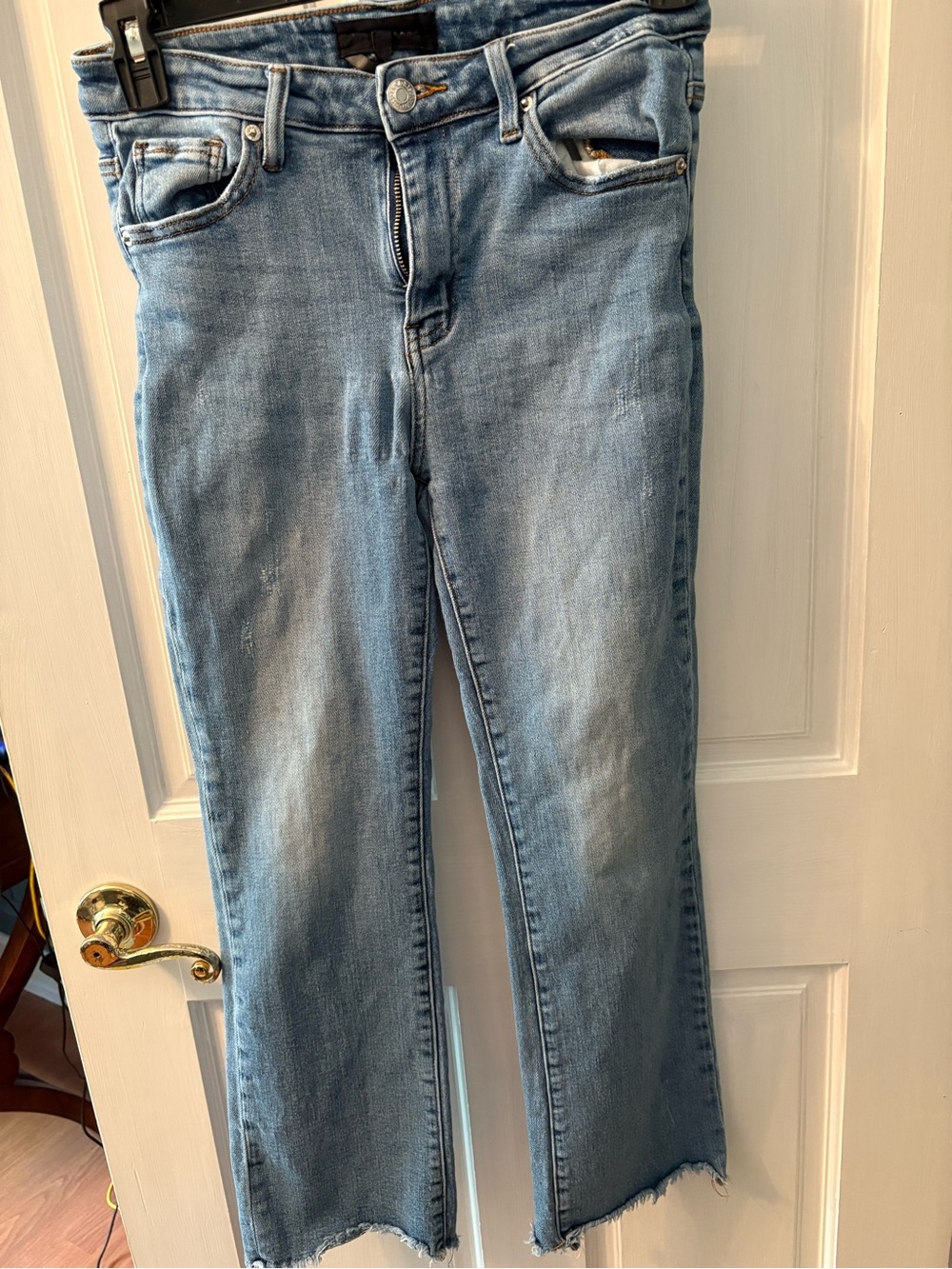 Light Blue Women's Wide-Leg Flare Jeans with Raw Hem